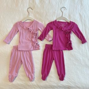 Posh Peanut Ribbed Ruffle Tie-Front Kimono Sets